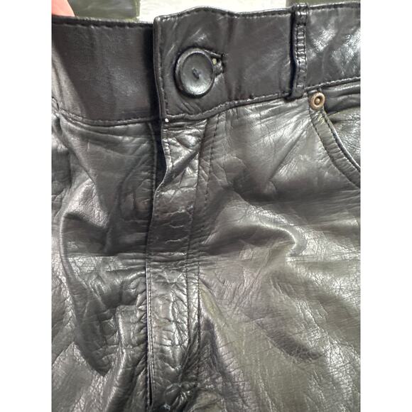 Vintage Wilsons Black Leather Pants 80s High Waist Rocker biker waist 32 - Picture 9 of 16
